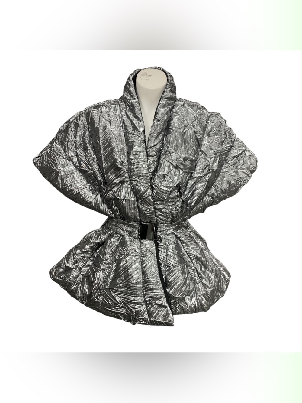 Nu London Metallic Quilted Belted Puff Jacket in Silver Size O/S